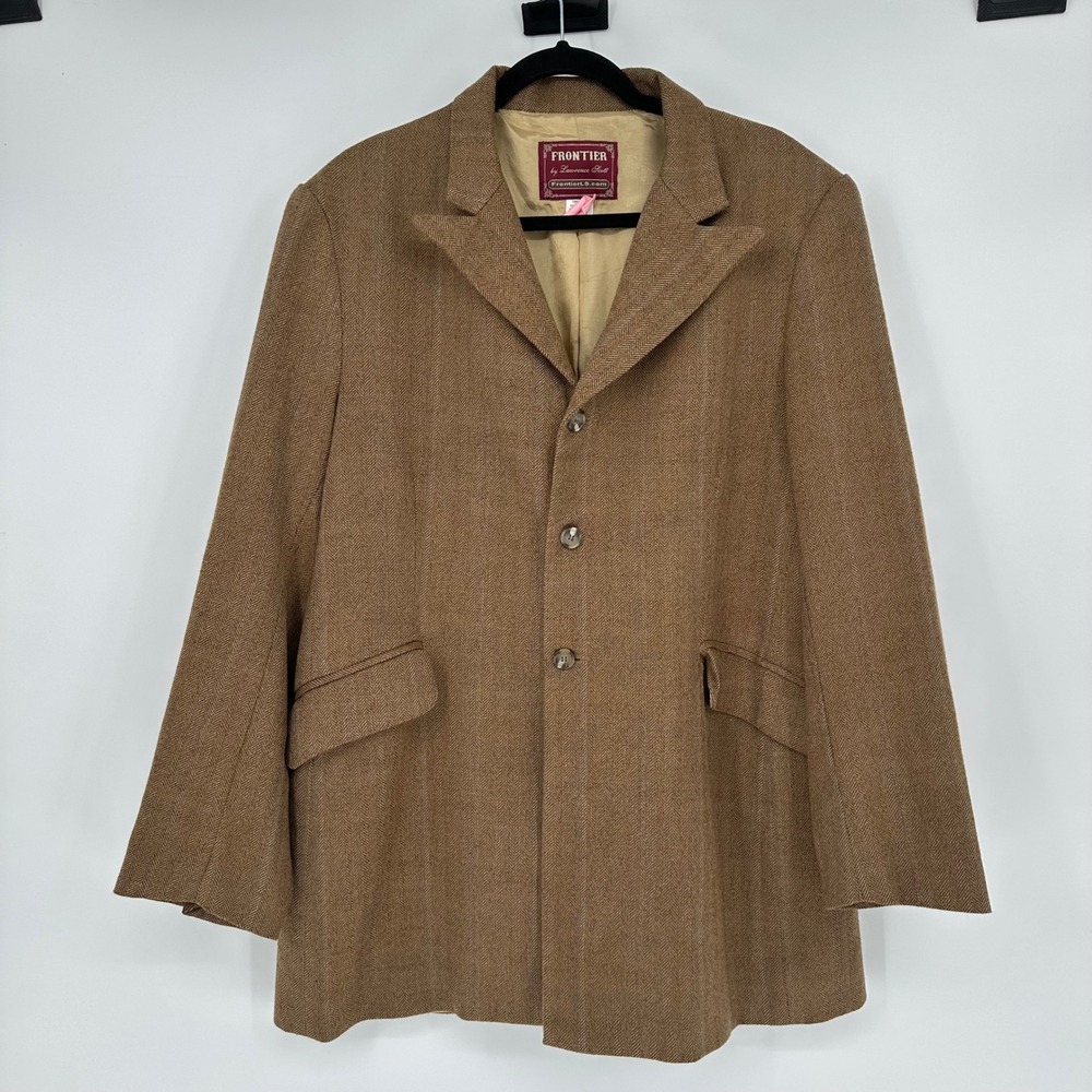 Frontier Clothing 100% Wool Herringbone Tan Blazer Coat Western Cowboy Men 44